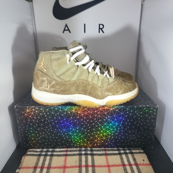 Size 9.5 - Jordan 11 Retro Olive Lux 2018 Custom (Backyard 11s). Mens Size 8Fits - Picture 2 of 12